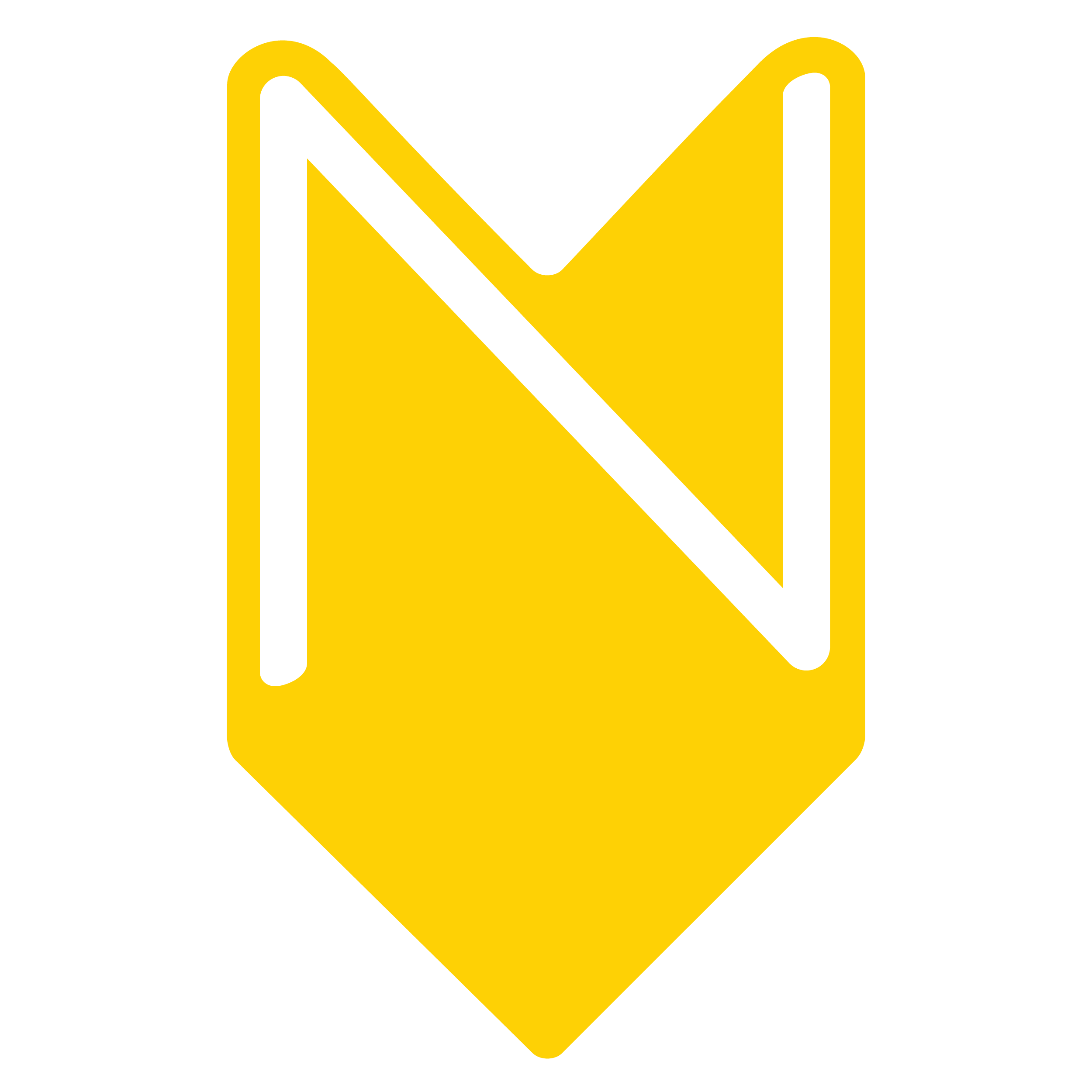 The Nearstory logo is a yellow uppercase 'N' within an elongated brown chevron. The chevron is pointed down like an arrow to symbolize a location point in which a story can be heard.